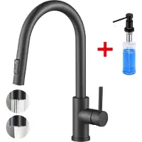CECIPA MAX Keukenkraan Met Uittrekbare Uitloop - Met Zeepdispenser 300ML - Handdouche - 2 straalsoorten- -360° Draaibaar - RVS- Flexibele Slang - Zwart
