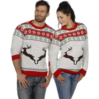 Coppens Kersttrui wit met rendieren - 100% acryl - Carnavalskleding heren | Maat L