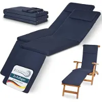 Beautissu 2x Set LoftLux DC tuinkussen voor deckchair 175 x 45 x 5 cm – ligbedkussen donker blauw - tuinkussens hoge rug - kussen ligstoel