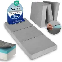 Beautissu VS95 Premium Opvouwbaar Matras L 75x195cm Extra Dik 14cm Traagschuim Vouwmatras H3 Wasbar Eenvoudig Transport Grijs