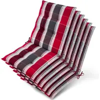 Beautissu Sun-NL – Set van 6 Premium Lage Rugleuning Kussen 100x50 cm - UV-bestendig & 8cm Dik Kussen Tuinstoelkussen Antislip Bevestigingsbanden – Stevige Stof Antraciet Rood Gestreept
