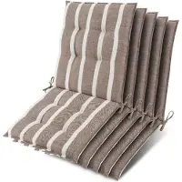 Beautissu Sun-NL – Set van 5 Premium Lage Rugleuning Kussen 100x50 cm - UV-bestendig & 8cm Dik Kussen Tuinstoelkussen Antislip Bevestigingsbanden – Stevige Stof Beige Blanc Gestreept