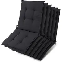 Beautissu Sun-NL – Set van 6 Premium Lage Rugleuning Kussen 100x50 cm - UV-bestendig & 8cm Dik Kussen Tuinstoelkussen Antislip Bevestigingsbanden – Stevige Stof Antraciet Gestreept