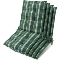 Beautissu Sun-NL – Set van 4 Premium Lage Rugleuning Kussen 100x50 cm - UV-bestendig & 8cm Dik Kussen Tuinstoelkussen Antislip Bevestigingsbanden – Stevige Stof Groen Ruit Gestreept