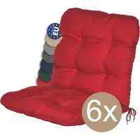 Beautissu Flair NL – Set van 6 Tuinkussen Lage Rug Rood– 100x50 cm – Zitkussen Matraskussen voor Tuin Meubelen