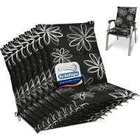 Beautissu Flores – Set van 8 Tuinkussens Hoge Rug 100x50x6 cm Zitkussen Tuinstoel UV-lichtecht Tuinstoelkussens Zwart Kussen met Print
