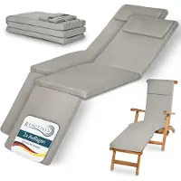 Beautissu LoftLux DC - 2x Set tuinkussen voor deckchair 175 x 45 x 5 cm ligbedkussen licht grijs - tuinkussens hoge rug - kussen ligstoel