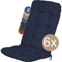 Beautissu Flair HL – Set van 6 Tuinstoelkussens Hoge Rug – 120x50 cm – Blauw – Tuinkussen in Matraskussen Kwaliteit