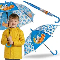 Sarcia.eu SONIC Blauwe kinderparaplu voor jongens, opvouwbare, doorzichtige automatische paraplu