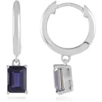 Cavill - Zilveren Oorbellen met 2 Iolieten 1,557 ct - 925 Sterling Zilver Gerhodineerd - Paarse Achthoekige Edelstenen - Lichtgewicht & Elegant 24 mm