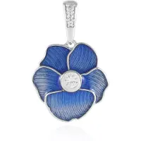 Cavill - Zilveren Hanger Geplateerd met Platina - Cambodjaanse Zirkoon 0.19 ct - 925 Sterling Zilver - Bloem Rond Slijpsel Elegant Design 24x16 mm