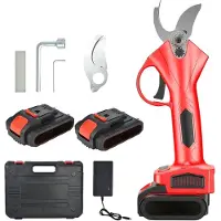 Happiq Draadloze elektrische snoeischaar – Voor tuin en boomverzorging – Borstelloze 30 mm cutter – Rood, 600 W, met twee batterijen