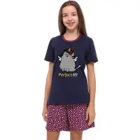 Merry Style Meisjes Pyjama - Korte mouwen - Korte broek - Katoen – marineblauw/sterren – 164 - MS-MS10-241-PJ