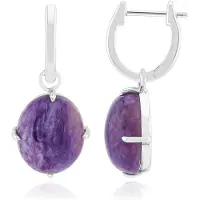 Cavill - Zilveren oorbellen met 8,126 ct Paarse Ovale Charoiet - 925 Sterling Zilver Gerhodineerd - Elegante Russische Edelsteen Sieraden - 26 mm