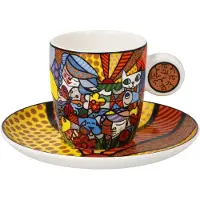 Goebel - Romero Britto | Kop en schotel Espresso Garden| Porselein - 12cm - 100ml - 2 stuks