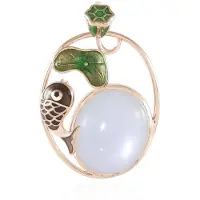 Cavill - Zilveren Hanger - 925 Sterling Zilver Rosé Verguld - Witte Maansteen 8 1ct Ovaal - Zwarte Spinel - Elegant Vis en Waterlelie Design