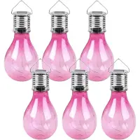 Sunnydays Solar sfeer hanglamp - 6x - tuin - lampenbol - roze - kunststof - 15 cm - ophang haakje