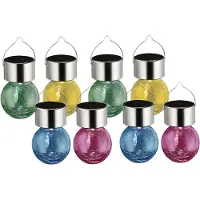 Sunnydays Solar sfeer hanglamp - 8x stuks - geel / groen / roze / blauw - 9 cm - glas - aan haak