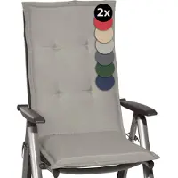 Beautissu Loft HL Set 2 x Tuinkussens Hoge Rug- 120 x 50 cm - Licht Grijs Kussen - Zitkussen UV- Lichtecht Tuinstoelkussen