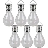 Sunnydays Solar sfeer hanglamp - 6x - tuin - lampenbol - wit - glas - 15 cm - ophang haakje