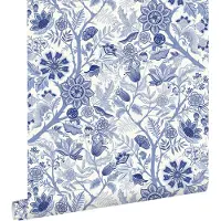 ESTAhome behang vintage bloemen delfts blauw - 50 x 900 cm - 132130