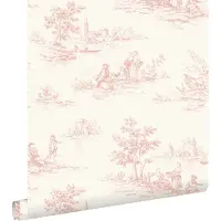 ESTAhome behang toile de jouy print zacht roze - 50 x 900 cm - 132108