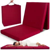 Beautissu Campix - opvouwbare matras 60x190 cm - reisbed matras & gastenmatras- zitblok opvouwbaar - rechthoekig in donkerrood