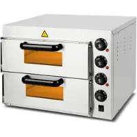 VERTES Gastro Pizzaoven met dubbele kamer, vuurvaste steen, 3000W, timerfunctie en verlichting, professionele steenoven met roestvrijstalen behuizing