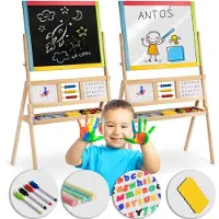 Ricokids Grote magnetische draaibare krijtbord met klok – multicolor