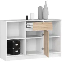Akord Ladekast B-17 met 1 Lade en 6 Planken / Furniture Factory / Wit – Sonoma Eik / 120 x 77 x 40 cm