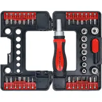 Bgs Bit/dopsleutelset met rateldraaihendel voor bits, omkeerbaar 38 stuks.