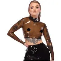 Late X transparante latex top (transparant-zwart) - L