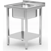Hendi Spoeltafel - roestvast staal - met legplank en spoelbak in het midden - 60x60x(H)85 cm - spoelbak 40x40x(H)25 cm - geboute constructie - zilver - horeca