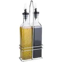Aps Olie en azijn set - 2 glazen flessen 0,5 l - Verchroomde houder - Druppelvrije schenktuit