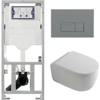 Geberit QeramiQ Dely Swirl Toiletset - 36.3x51.7cm - UP320 inbouwreservoir - met Burda frame - 35mm zitting - bedieningsplaat licht grijs - rechthoekige knoppen - mat wit