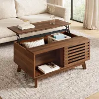 STILVORA Salontafel - Verstelbaar Tafelblad En Schuifdeur - Voor Woonkamer En Kleine Ruimtes - MDF - 90x55x57,5 Cm - Walnoot