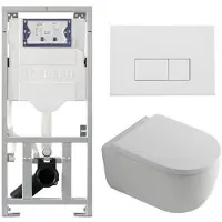 Geberit QeramiQ Dely Swirl Toiletset - 36.3x51.7cm - diepspoel - rimless - UP320 inbouwreservoir - met Burda frame - 35mm zitting - mat witte metalen bedieningsplaat - rechtehoekige knoppen - mat wit