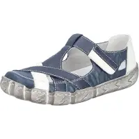 Rieker dames slipper van leer met klittenbandsluiting en T-bandjes, model L0378, maat: 38 EU, kleur: blauw