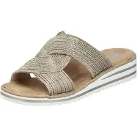 Rieker Damenschuhe Sandalen Flach Pantolette Gold Freizeit