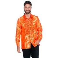 Coppens Ruchesblouse satijn Neon oranje - Satijn - Halloween kostuums | Maat 54 |