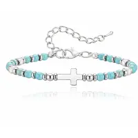 LGT JWLS Stalen Kralenarmband Kruis Turquoise