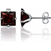 LGT JWLS Classic Stud Oorbellen Vierkant - Rood Zilver-8mm