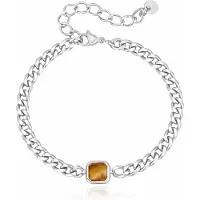 Mendes Stalen Schakelarmband Zilverkleurig Tijgeroog