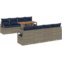vidaXL Tuinbank Set 9 st 8-Aantal zitplaatsen Grijs en Marineblauw