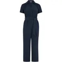 We fashion - Dames jumpsuit met structuur - Curve - Regular fit - Marineblauw - Livaeco Viscose - Plus Size Maat: 50