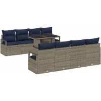 vidaXL Tuinbank Set 9 st 6-Aantal zitplaatsen Grijs en Marineblauw