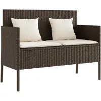 vidaXL Tuinbank met kussens poly rattan bruin