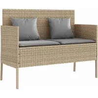 vidaXL Tuinbank met kussen, beige, van polyrotan