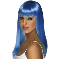 Smiffys Mooie neon blauwe pruik Glamourama steil lang haar