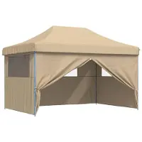 vidaXL Partytent inklapbaar pop-up met 4 zijwanden beige